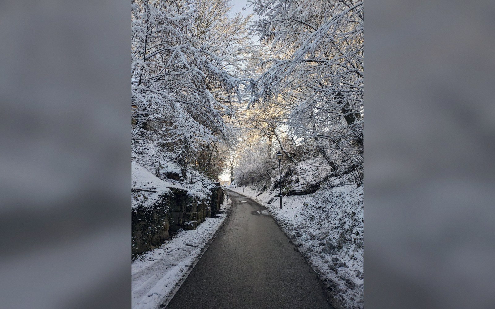 A sunken lane cut deep between banks, running with rainwater